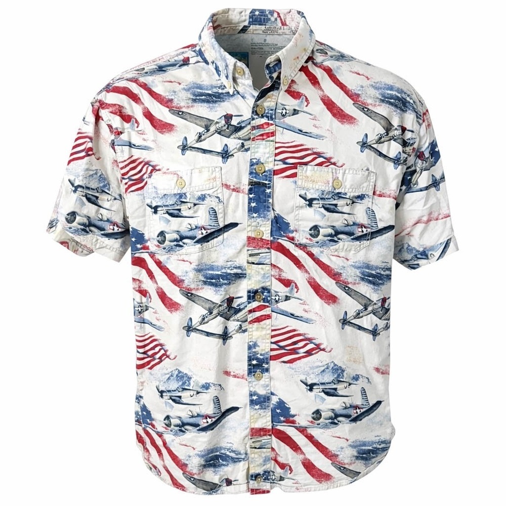 American Legacy Shirt 2XL Patriotic‎ American Flags Warplanes Red White Blue